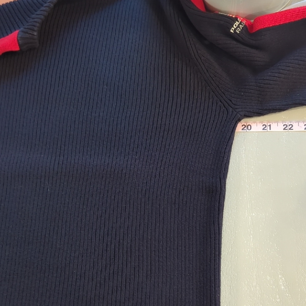 Tommy Hilfiger Black Ribbed Sweater with Red‎ Stripes size Large 100% Cotton image 6